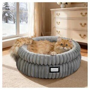 Round Cat Bed Plush Soft Washable Kitten Bed Anti Slip Cozy Pet Bed Indoor Cats